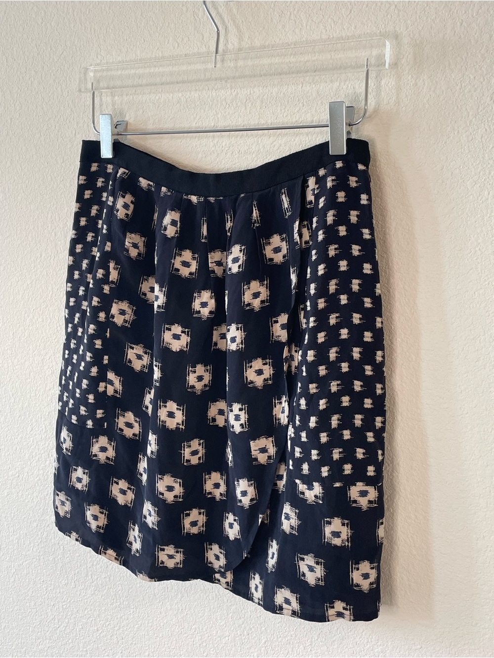 Joie Black Navy and Cream Geometric Print Silk Skirt